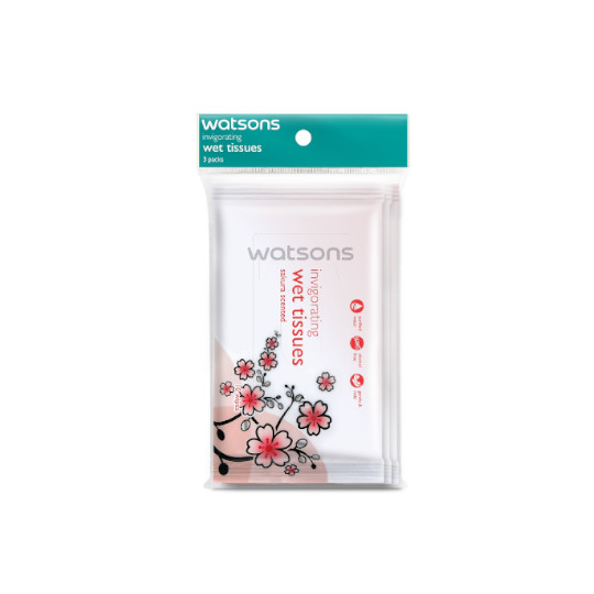 WATSONS INVIGORATING WET TISSUES SAKURA 10 LEMBAR WATSONS INVIGORATING WET TISSUES SAKURA 10 LEMBAR