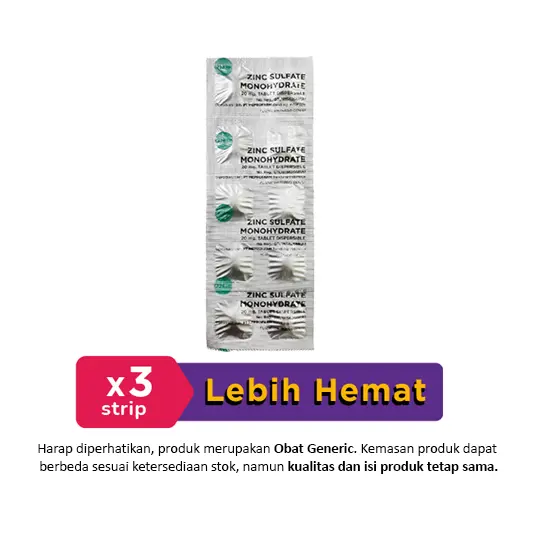 Zinc 20 mg 3 Strip (10 Tablet/Strip) - Hemat Borongan