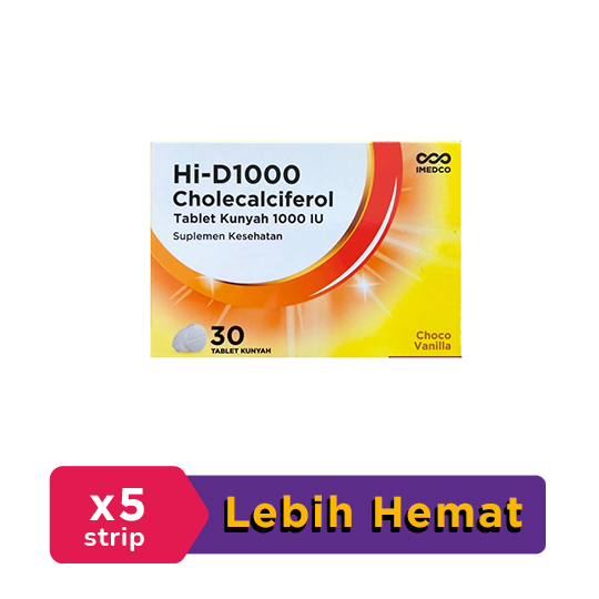 HiD 1000 Vitamin D3 5 Strip (6 Tablet Kunyah/Strip) Hemat Borongan