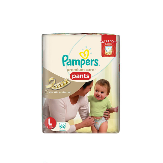 PAMPERS PREMIUM CARE ACTIVE BABY PANTS L 62 PIECES PAMPERS PREMIUM CARE ACTIVE BABY PANTS L 62 PIECES