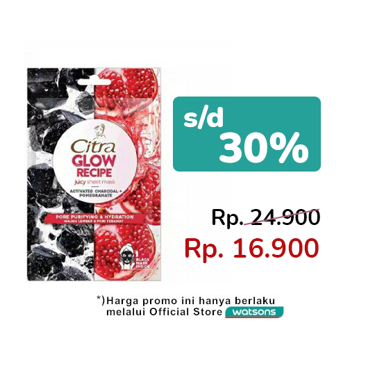 Citra Glow Recipe Juicy Sheet Mask Activated Charcoal + Pomegranate 25 ml Citra Glow Recipe Juicy Sheet Mask Activated Charcoal + Pomegranate 25 ml