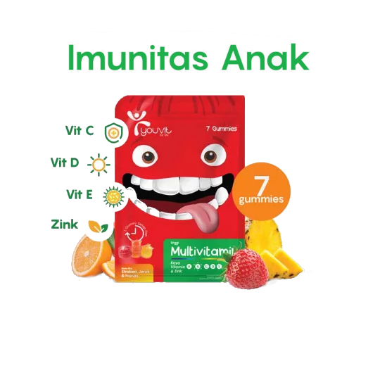 Youvit Gummy Anak Rasa Stroberi Jeruk Nanas 7 Tablet Youvit Gummy Anak Rasa Stroberi Jeruk Nanas 7 Tablet