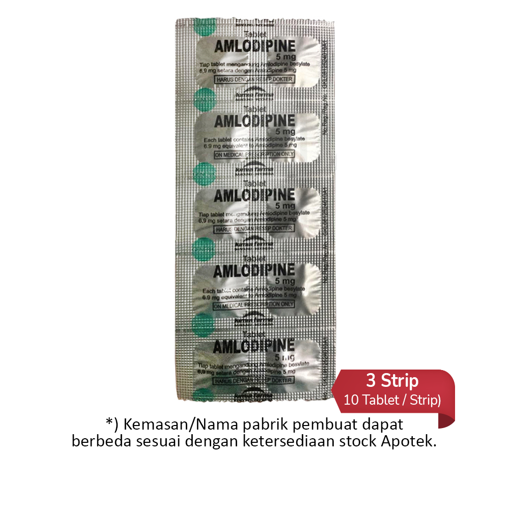 Amlodipine 5 mg 3 Strip (10 Tablet/Strip) - Obat Rutin Amlodipine 5 mg 3 Strip (10 Tablet/Strip) - Obat Rutin