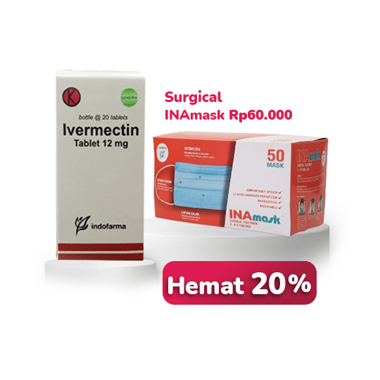 Ivermectin 12 mg 20 Tablet + INAmask Surgical Face Mask Blue 50 Pieces (Paket Bundling) - Paling Hemat Ivermectin 12 mg 20 Tablet + INAmask Surgical Face Mask Blue 50 Pieces (Paket Bundling) - Paling Hemat