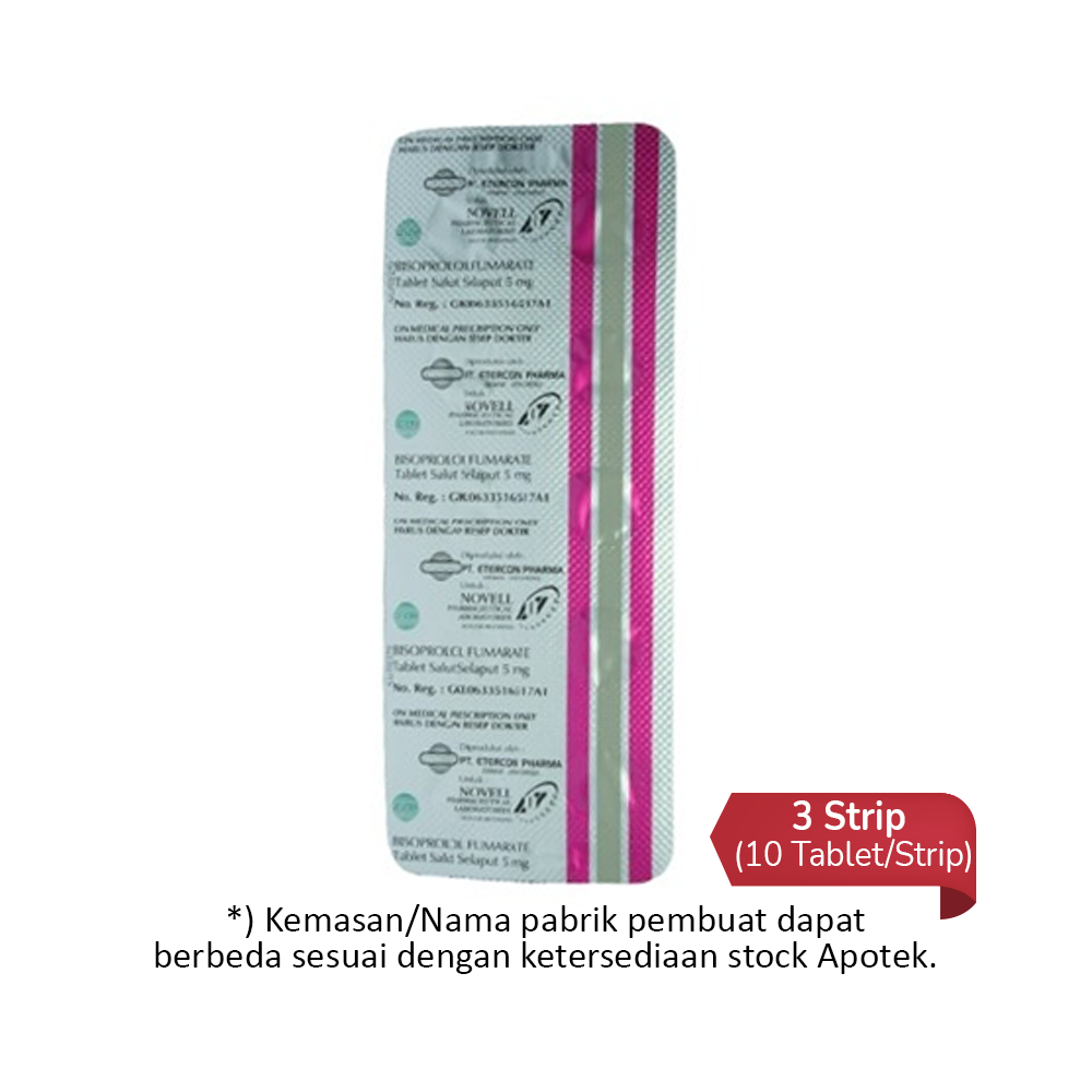 Bisoprolol 5 mg 3 Strip (10 Tablet/Strip) - Obat Rutin - Kegunaan, Efek