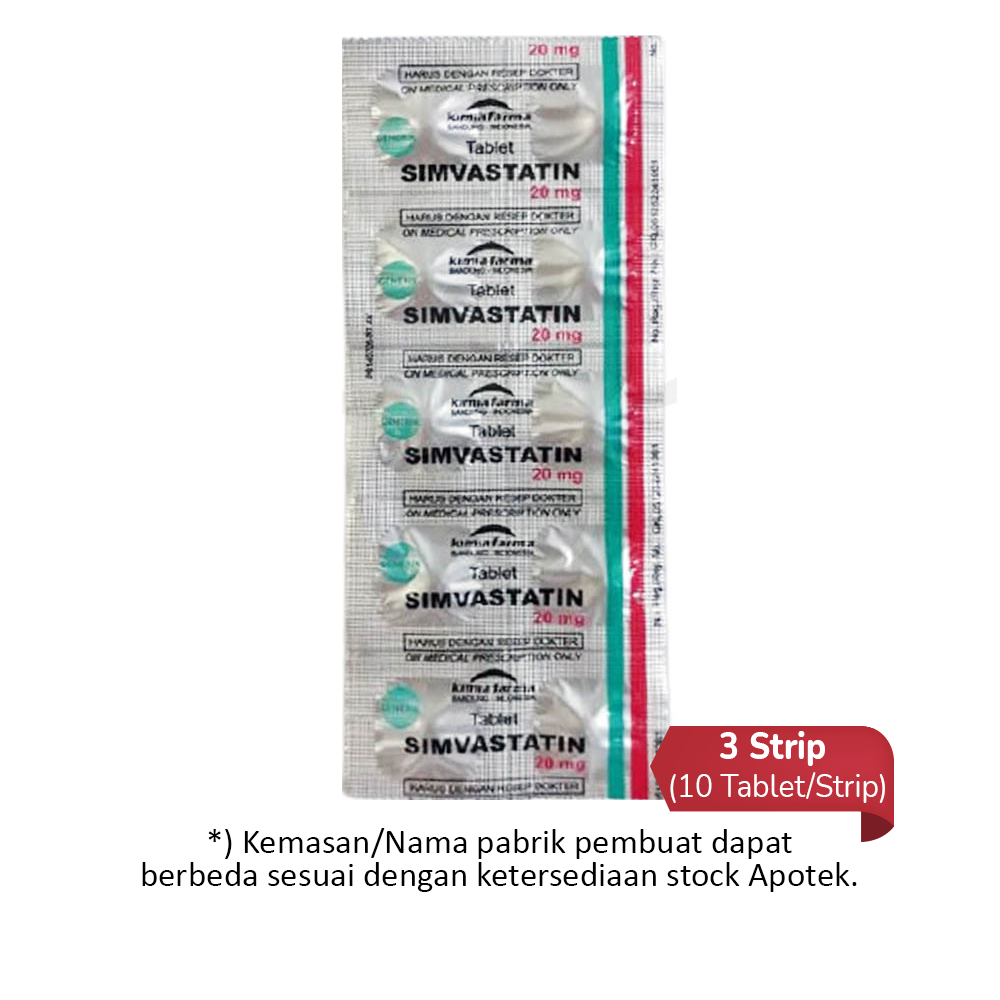 Simvastatin 20 mg 3 Strip (10 Tablet/Strip) - Obat Rutin Simvastatin 20 mg 3 Strip (10 Tablet/Strip) - Obat Rutin