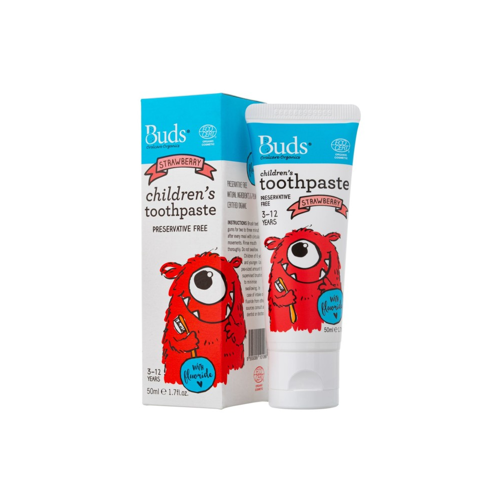 Buds Organics Toothpaste With Fluoride Strawberry 312 Tahun 50 ml