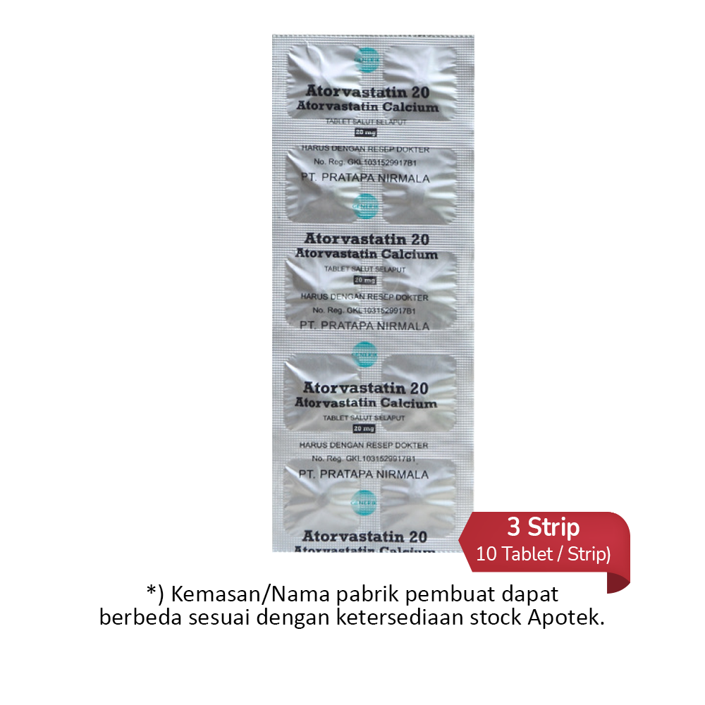 Atorvastatin 20 mg 3 Strip (10 Tablet/Strip) - Obat Rutin Atorvastatin 20 mg 3 Strip (10 Tablet/Strip) - Obat Rutin