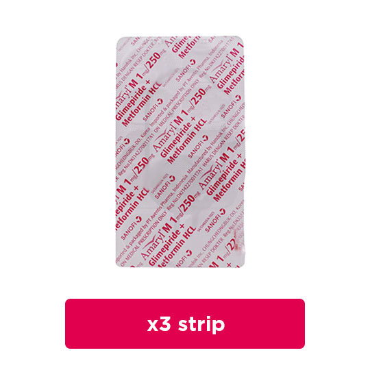 Amaryl M 1 mg/250 mg 3 Strip (10 Tablet/Strip) - Obat Rutin - Kegunaan