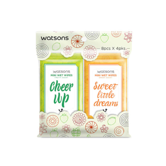 WATSONS MINI WET WIPES ASSORTED 4 PACK WATSONS MINI WET WIPES ASSORTED 4 PACK