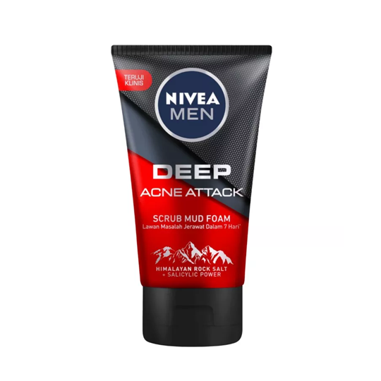 Nivea Men Deep Acne Attack Scrub Mud Foam 100 ml Kegunaan, Efek