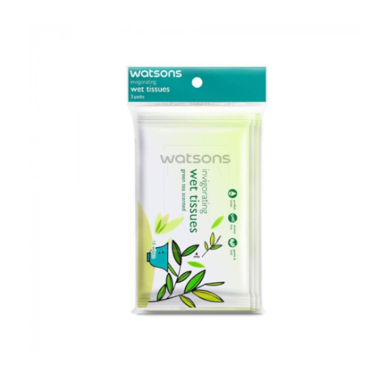 WATSONS INVIGORATING WET TISSUES GREENTEA 10 LEMBAR WATSONS INVIGORATING WET TISSUES GREENTEA 10 LEMBAR