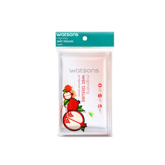 WATSONS INVIGORATING WET TISSUES POMEGRANATE 10 LEMBAR WATSONS INVIGORATING WET TISSUES POMEGRANATE 10 LEMBAR