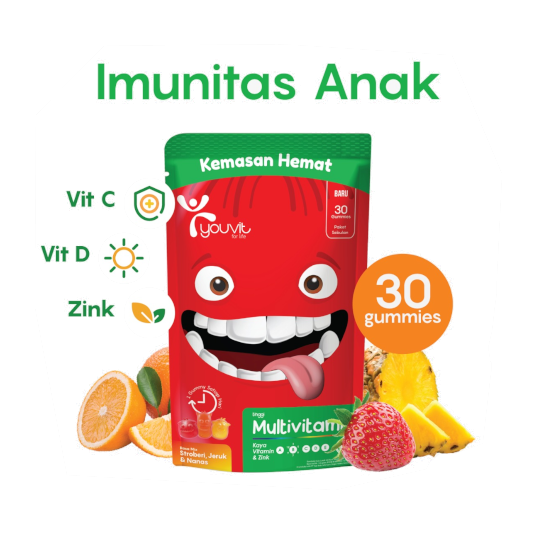 Youvit Gummy Rasa Stroberi, Jeruk & Nanas 30 Tablet Youvit Gummy Rasa Stroberi, Jeruk & Nanas 30 Tablet