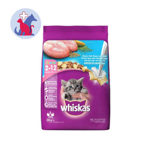 Whiskas Junior 212 Bulan Ocean Fish Flavor with Milk 450 g Kegunaan