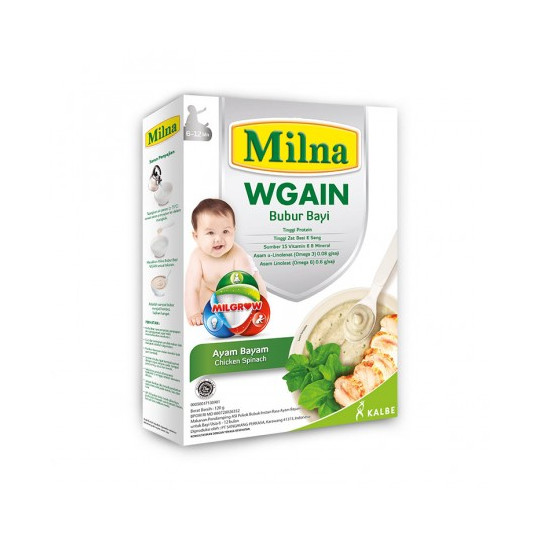 Milna 6-12 Wgain Bubur Ayam Bayam 120 g Milna 6-12 Wgain Bubur Ayam Bayam 120 g