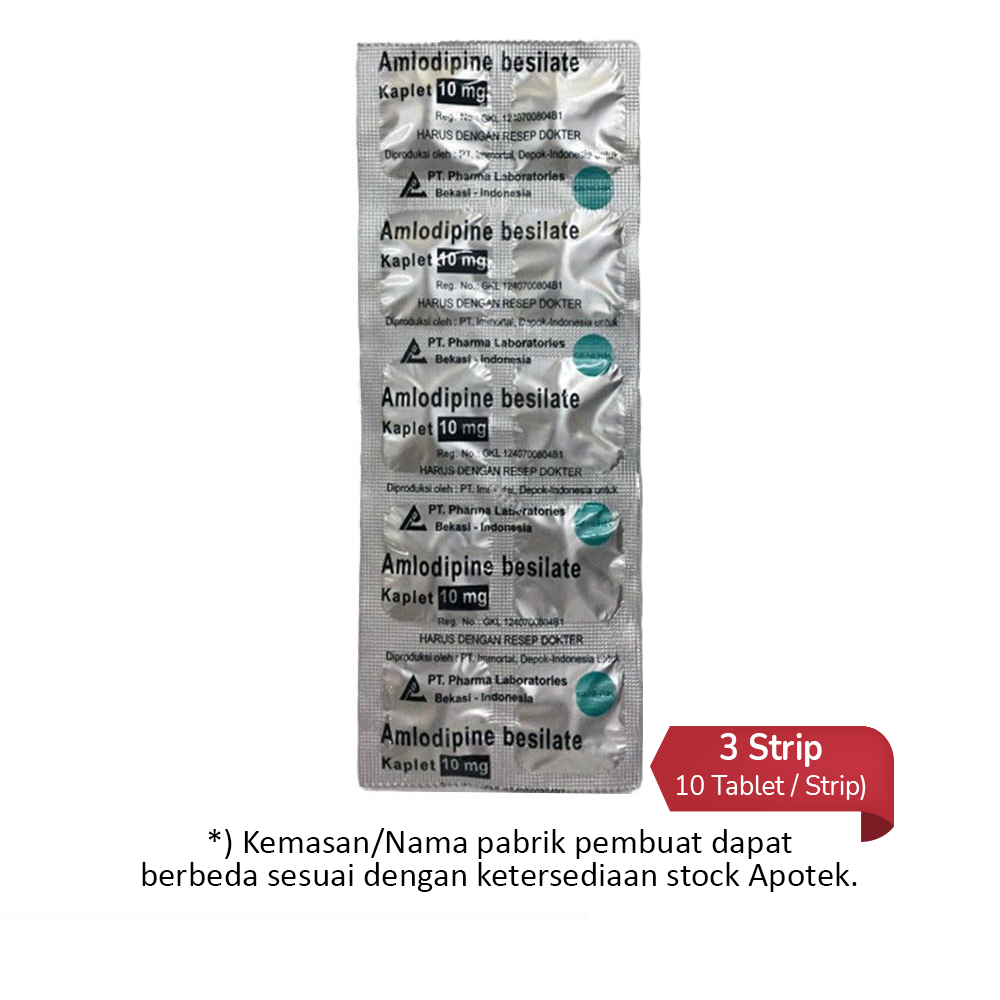 Amlodipine 10 mg 3 Strip (10 Tablet/Strip) - Obat Rutin Amlodipine 10 mg 3 Strip (10 Tablet/Strip) - Obat Rutin