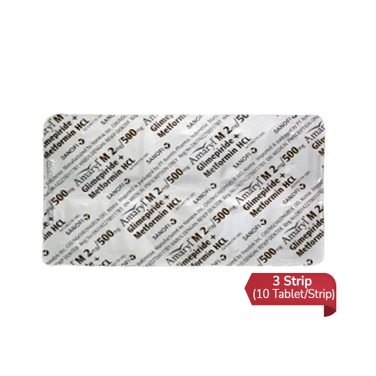 Amaryl M 2 mg/500 mg 3 Strip (10 Tablet/Strip) - Obat Rutin Amaryl M 2 mg/500 mg 3 Strip (10 Tablet/Strip) - Obat Rutin
