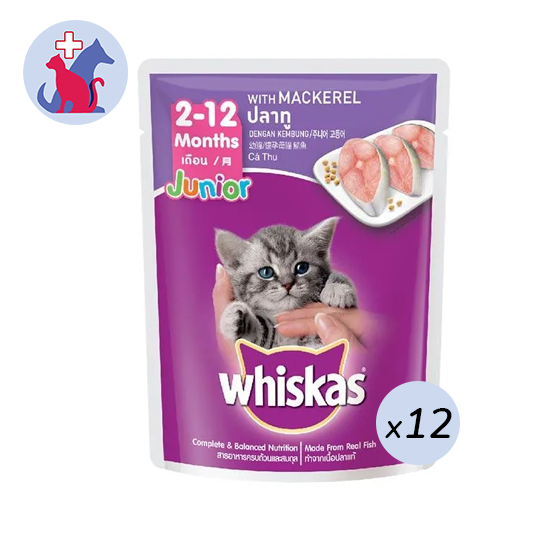 Whiskas Junior 212 Months Mackerel Flavor 12 pouch (80 g) Kegunaan