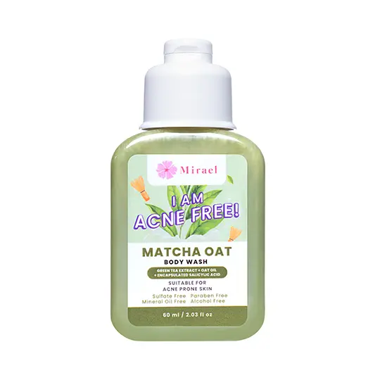 Mirael Acne Free Matcha Oat Body Wash 60 ml (Travel Size) Kegunaan
