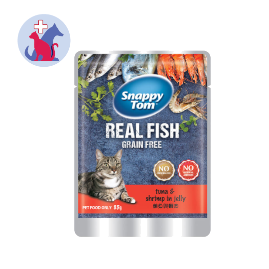 Snappy Tom Real Fish Grain Free Tuna & Shrimp In Jelly 85 g Kegunaan