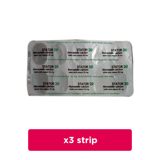 Stator 20 mg 3 Strip (10 Tablet/Strip) Obat Rutin Kegunaan, Efek