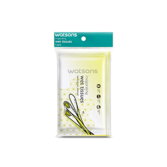WATSONS INVIGORATING WET TISSUES LEMONGRASS 10 LEMBAR WATSONS INVIGORATING WET TISSUES LEMONGRASS 10 LEMBAR