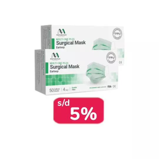 MULTI ONE PLUS MASKER EARLOOP 4 PLY 2 BOX (100 PIECES) - LEBIH HEMAT MULTI ONE PLUS MASKER EARLOOP 4 PLY 2 BOX (100 PIECES) - LEBIH HEMAT