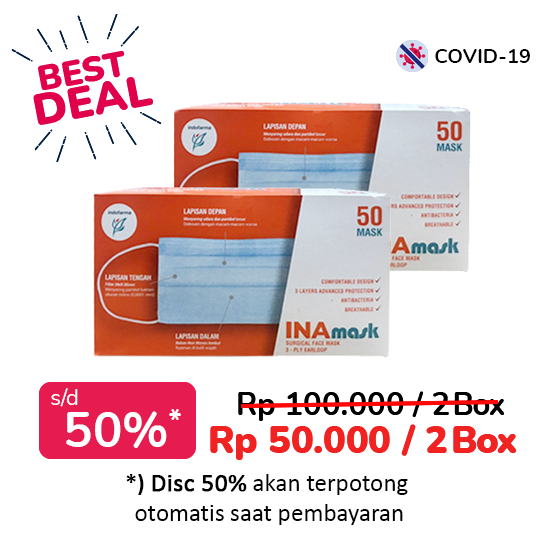 INAmask Surgical Face Mask Blue 2 Box @ 50 Pieces - Hemat Borongan INAmask Surgical Face Mask Blue 2 Box @ 50 Pieces - Hemat Borongan