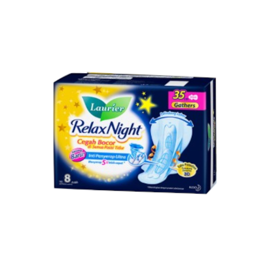 Laurier Relax Night With Gathers 35 cm 8 Pads Laurier Relax Night With Gathers 35 cm 8 Pads
