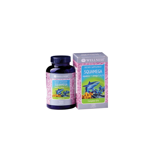 WELLNESS SQUAMEGA (SQUALENE + OMEGA 3,6,9) 100 KAPSUL WELLNESS SQUAMEGA (SQUALENE + OMEGA 3,6,9) 100 KAPSUL