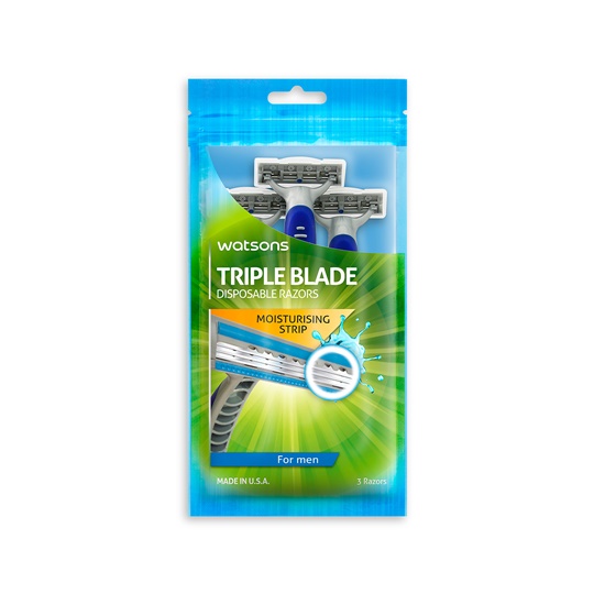 WATSONS MENS TRIPLE BLADE DISPOSABLE RAZOR 3 PIECES WATSONS MENS TRIPLE BLADE DISPOSABLE RAZOR 3 PIECES